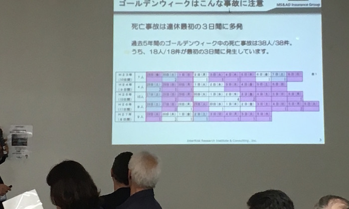 ゴールデンウイーク中の交通事故に関する講習会の様子